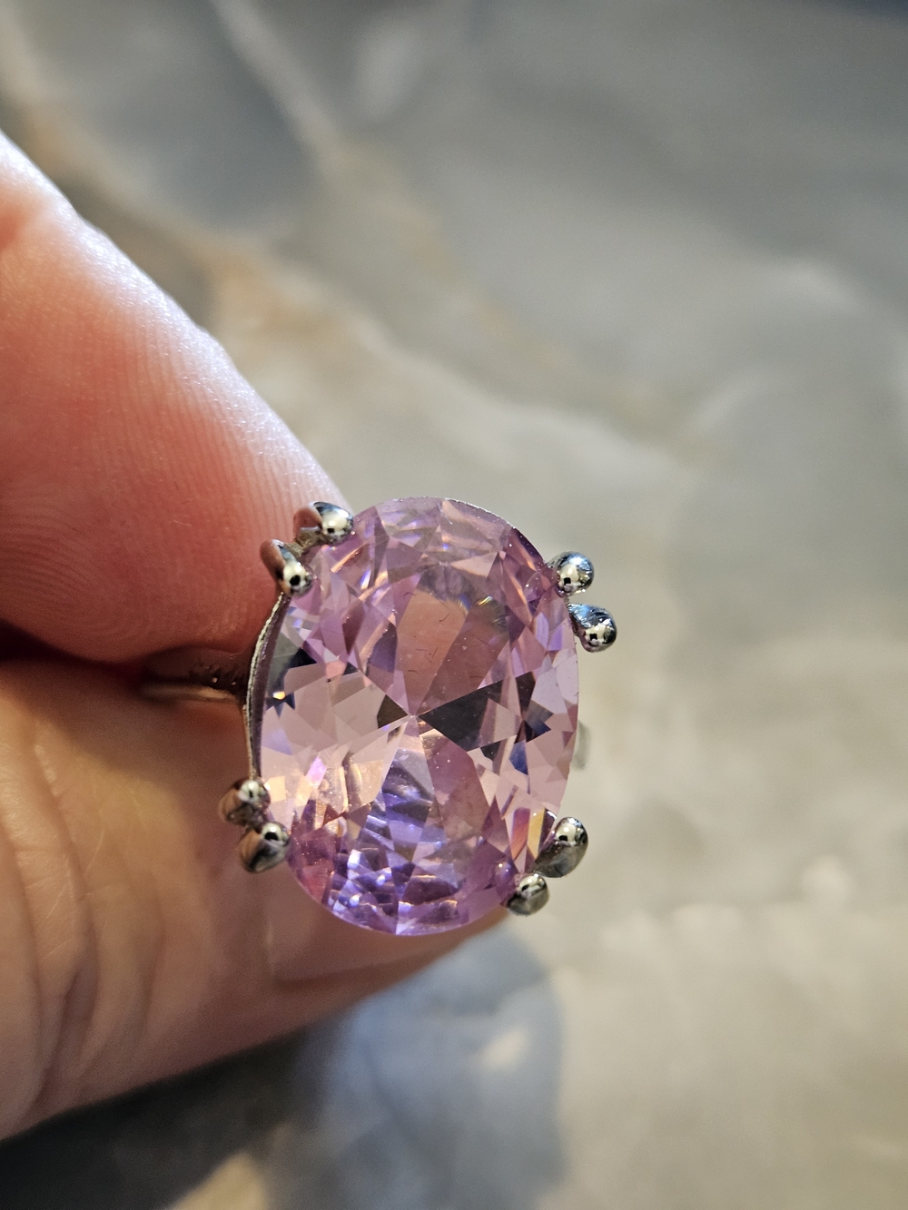 Silver TONE Pink Oval Gemstone Ring